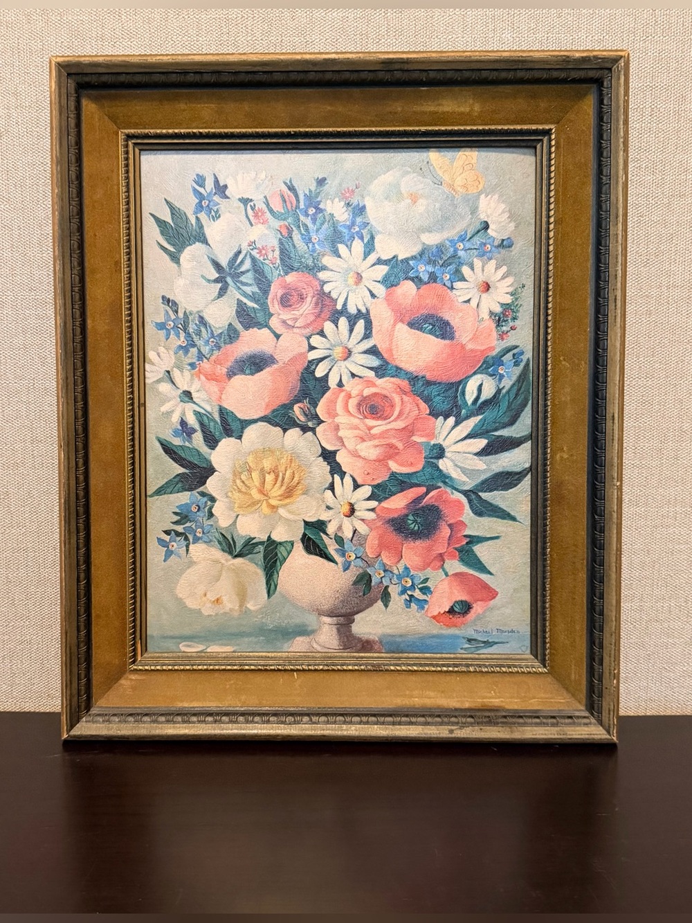 Vintage Mid Century Modern Framed Floral Print